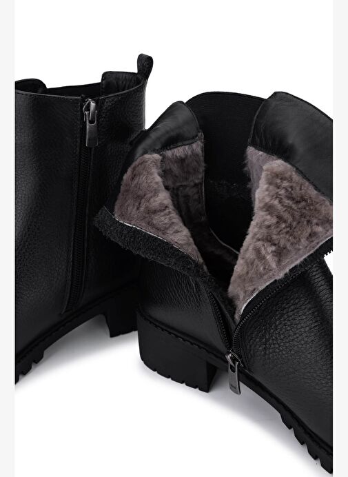 Tamer Tanca Kadın Hakiki Deri Siyah Floter Topuklu Bot - Görsel 6