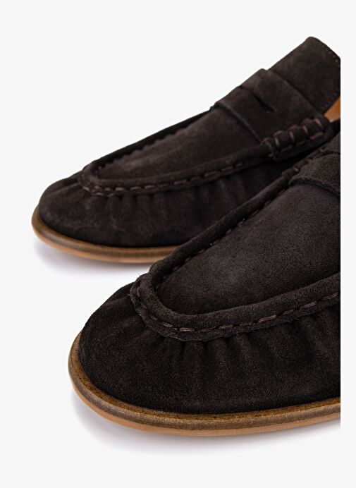 Valmenti Kadın Hakiki Deri Kahverengi Süet Loafer Ayakkabı - Görsel 4