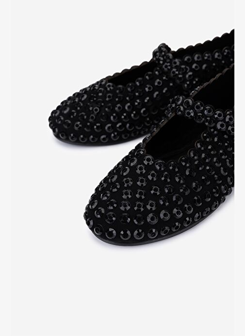 Valmenti Kadın Hakiki Deri Siyah/Siyah Taş Babet Ayakkabı - Görsel 4