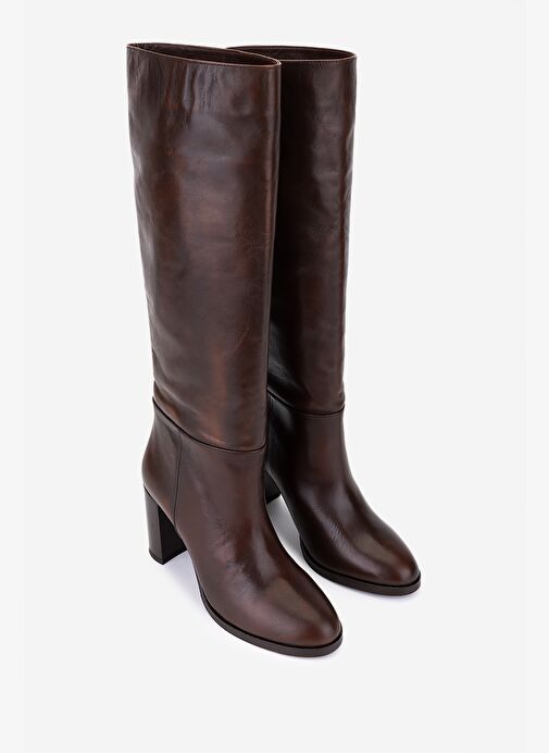 Valmenti Kadın Hakiki Deri Kahverengi Topuklu Çizme - Görsel 3