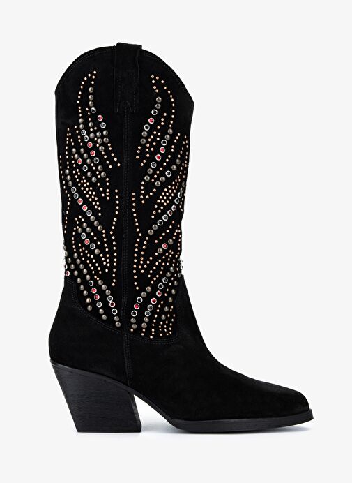 Valmenti Kadın Hakiki Deri Siyah Süet Western Bot - Görsel 2