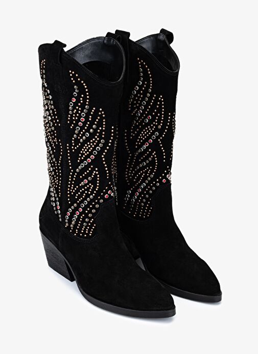 Valmenti Kadın Hakiki Deri Siyah Süet Western Bot - Görsel 3