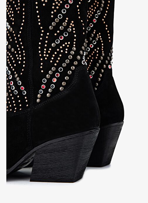 Valmenti Kadın Hakiki Deri Siyah Süet Western Bot - Görsel 5