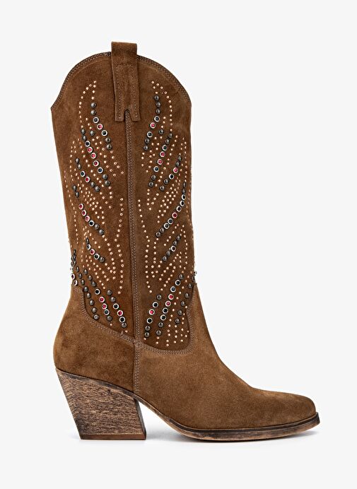 Valmenti Kadın Hakiki Deri Taba Süet Western Bot - Görsel 2