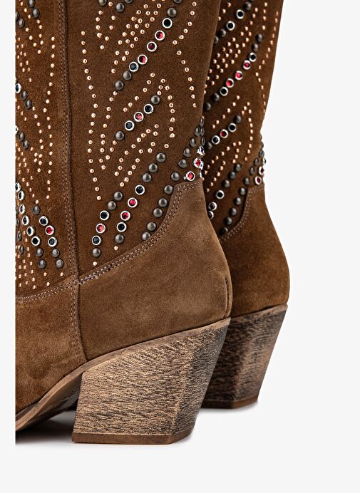 Valmenti Kadın Hakiki Deri Taba Süet Western Bot - Görsel 5