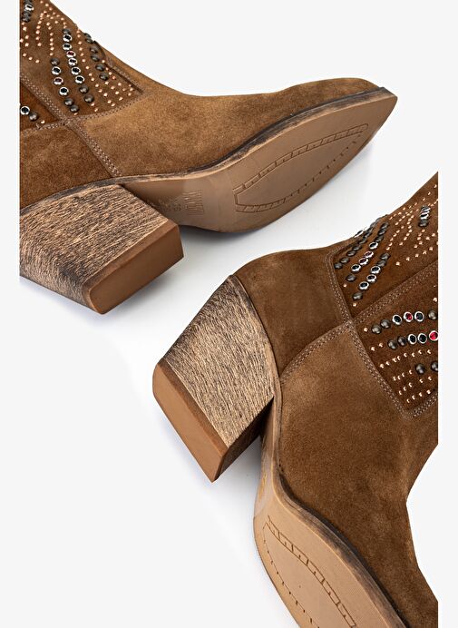 Valmenti Kadın Hakiki Deri Taba Süet Western Bot - Görsel 6