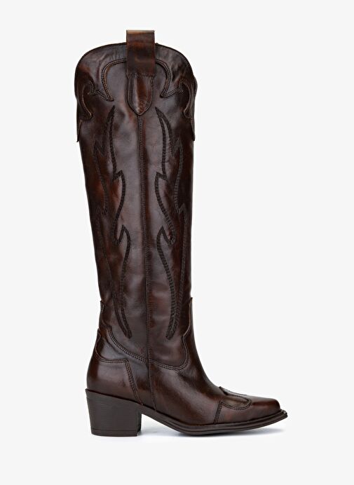 Valmenti Kadın Hakiki Deri Kahverengi Western Çizme - Görsel 2