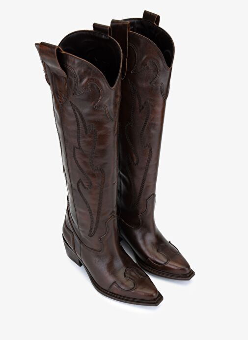 Valmenti Kadın Hakiki Deri Kahverengi Western Çizme - Görsel 3