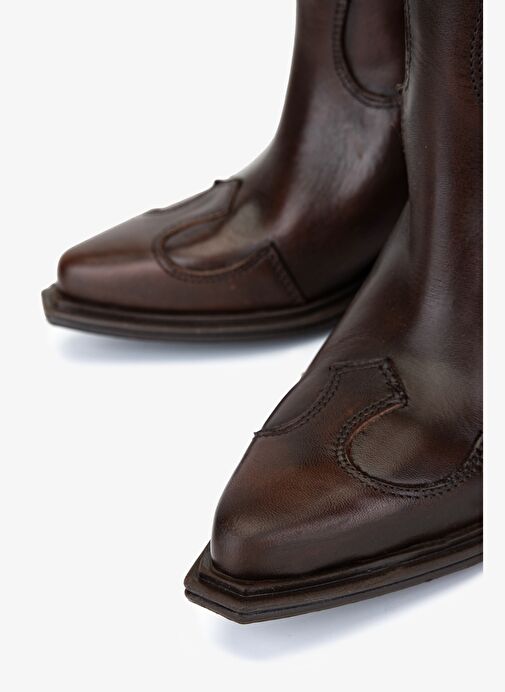 Valmenti Kadın Hakiki Deri Kahverengi Western Çizme - Görsel 4