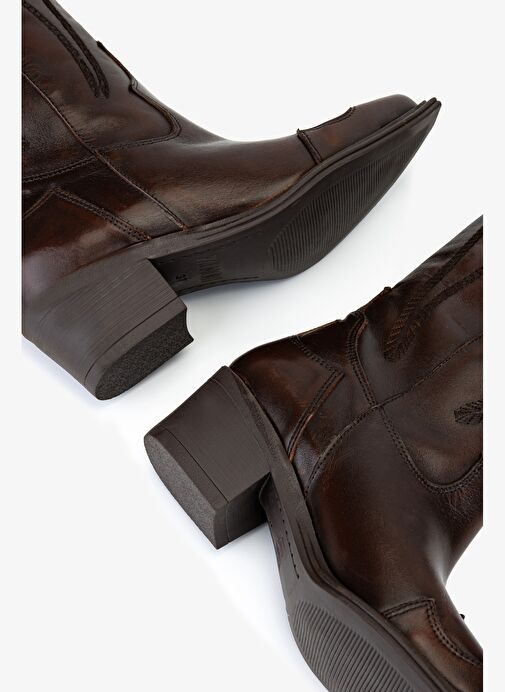 Valmenti Kadın Hakiki Deri Kahverengi Western Çizme - Görsel 6