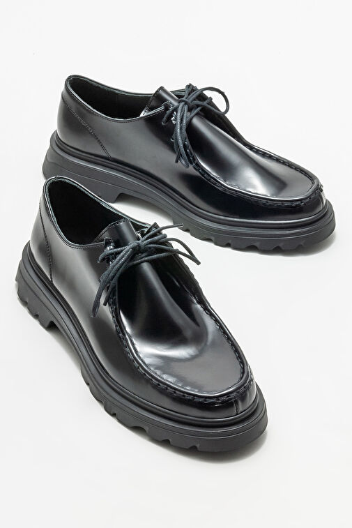 Siyah Deri Kadın Günlük Düz Ayakkabı - Görsel 3