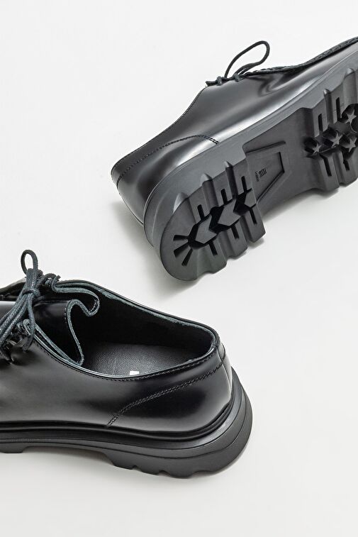 Siyah Deri Kadın Günlük Düz Ayakkabı - Görsel 5