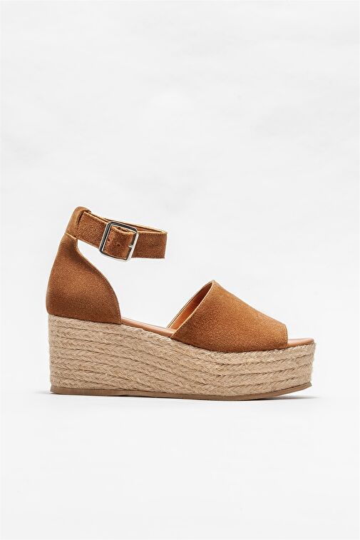 Taba Deri Kadın Dolgu Topuklu Sandalet - Görsel 2