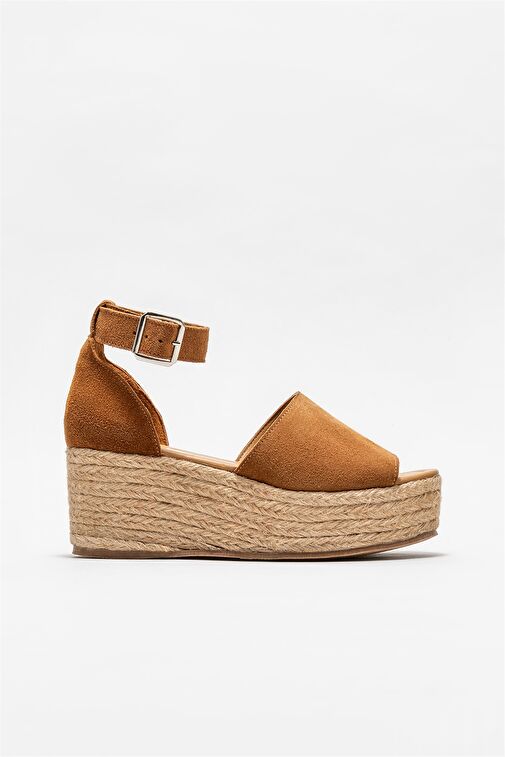 Taba Deri Kadın Dolgu Topuklu Sandalet - Görsel 2