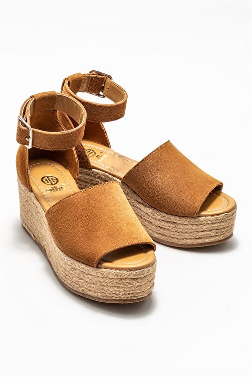 Taba Deri Kadın Dolgu Topuklu Sandalet - Görsel 3