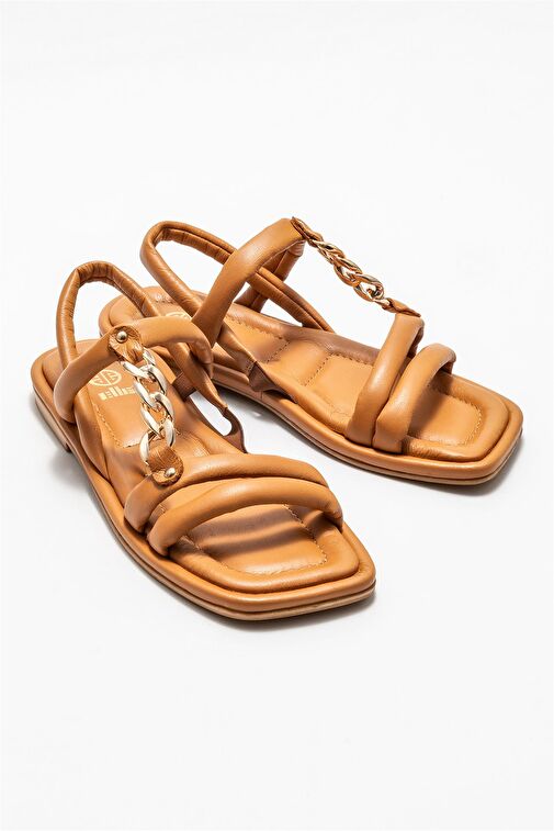 Taba Deri Kadın Düz Sandalet - Görsel 3