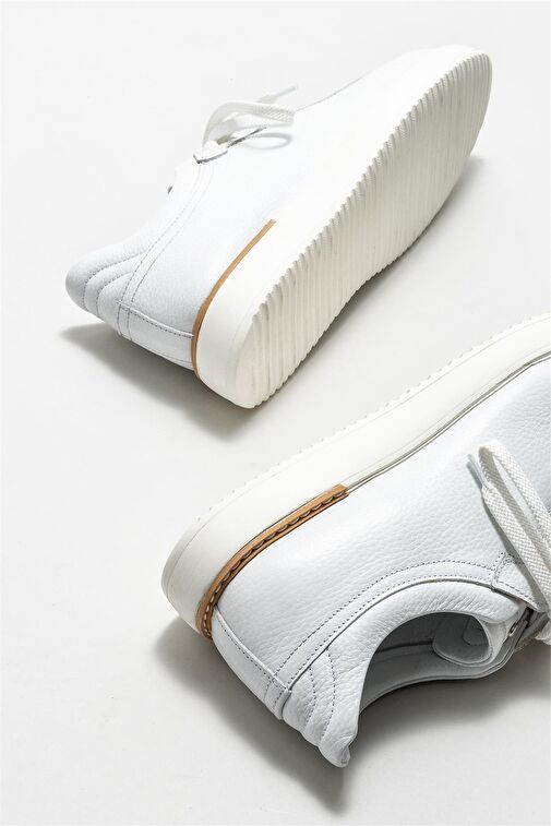 Beyaz Deri Erkek Günlük Ayakkabı - Görsel 5