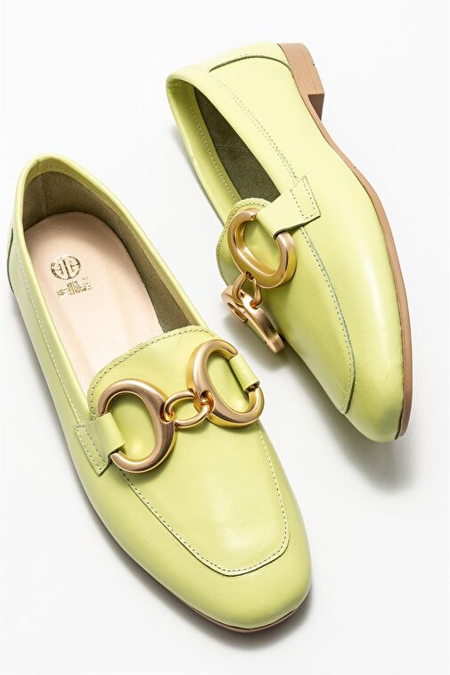 Yeşil Deri Kadın Loafer - Görsel 4