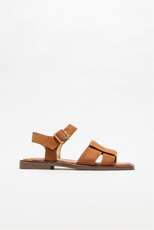 Taba Deri Kadın Düz Sandalet - Görsel 2