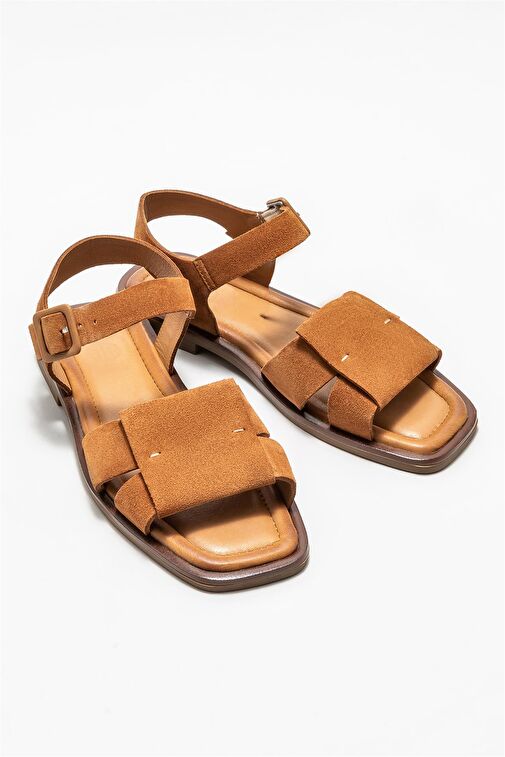 Taba Deri Kadın Düz Sandalet - Görsel 3