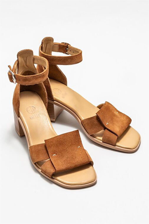 Taba Deri Kadın Topuklu Sandalet - Görsel 3