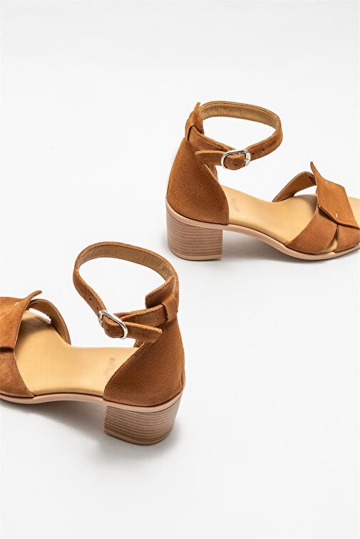 Taba Deri Kadın Topuklu Sandalet - Görsel 5