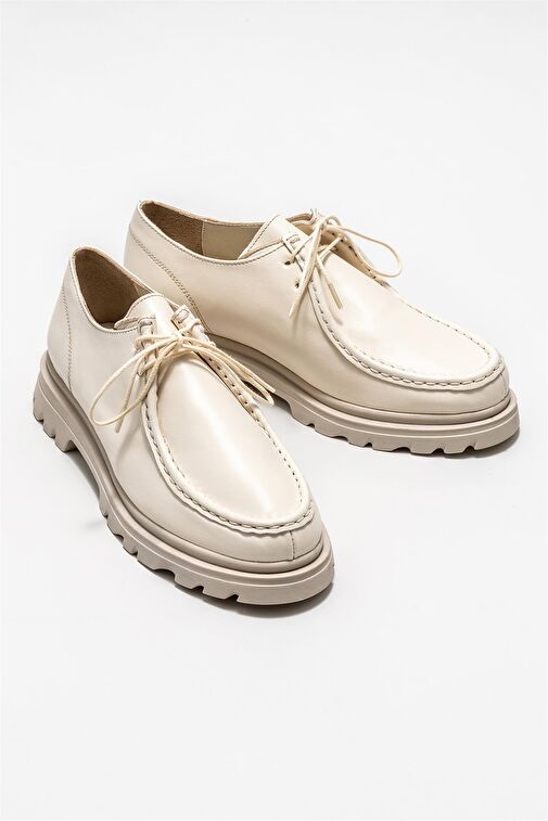 Bej Deri Kadın Günlük Ayakkabı - Görsel 3