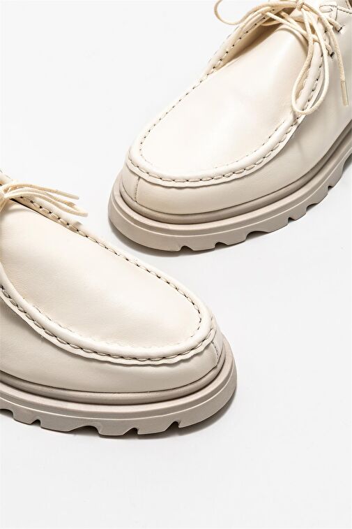 Bej Deri Kadın Günlük Ayakkabı - Görsel 4