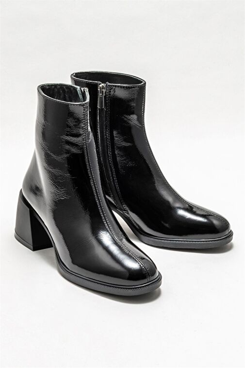 Siyah Deri Kadın Topuklu Bot - Görsel 3