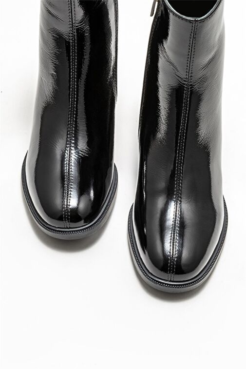 Siyah Deri Kadın Topuklu Bot - Görsel 4