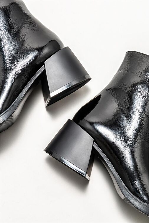 Siyah Deri Kadın Topuklu Bot - Görsel 5