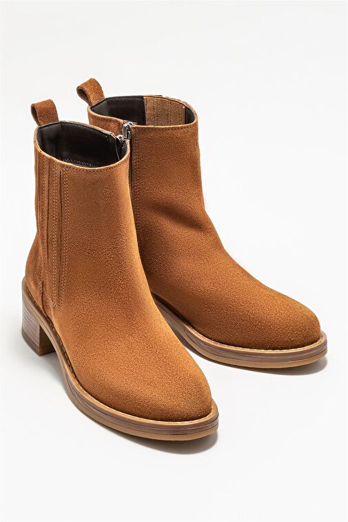 Taba Deri Kadın Topuklu Bot - Görsel 3