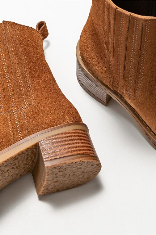 Taba Deri Kadın Topuklu Bot - Görsel 5
