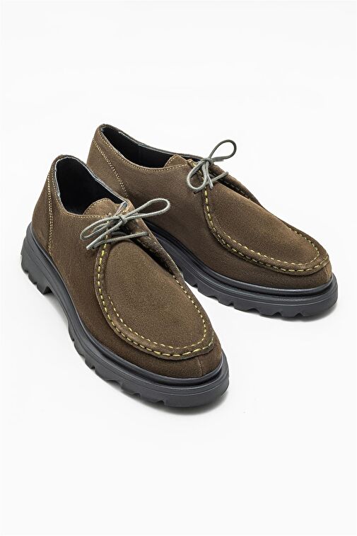 Haki Deri Kadın Günlük Ayakkabı - Görsel 3