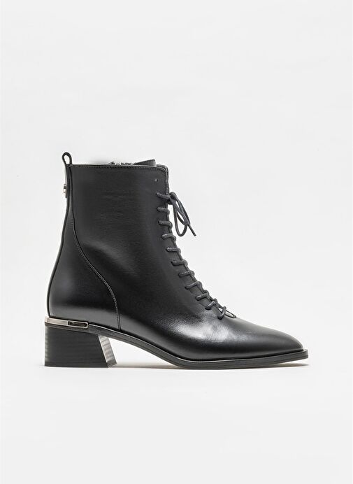 Siyah Deri Kadın Topuklu Bot - Görsel 2