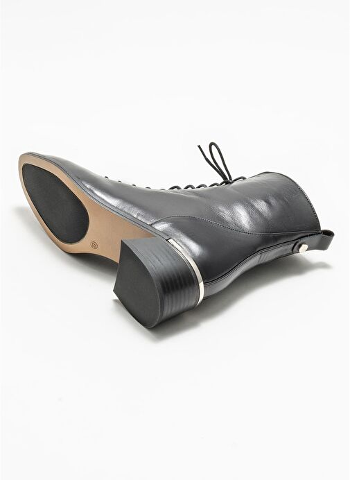 Siyah Deri Kadın Topuklu Bot - Görsel 5