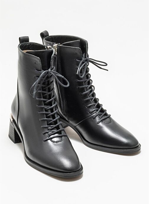 Siyah Deri Kadın Topuklu Bot - Görsel 3