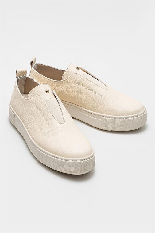 Bej Deri Kadın Günlük Ayakkabı - Görsel 3