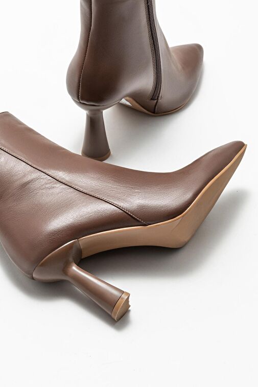 Kahve Deri Kadın Topuklu Bot - Görsel 4