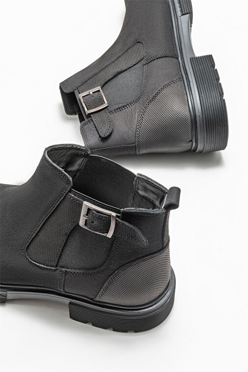 Siyah Deri Erkek Günlük Bot - Görsel 5
