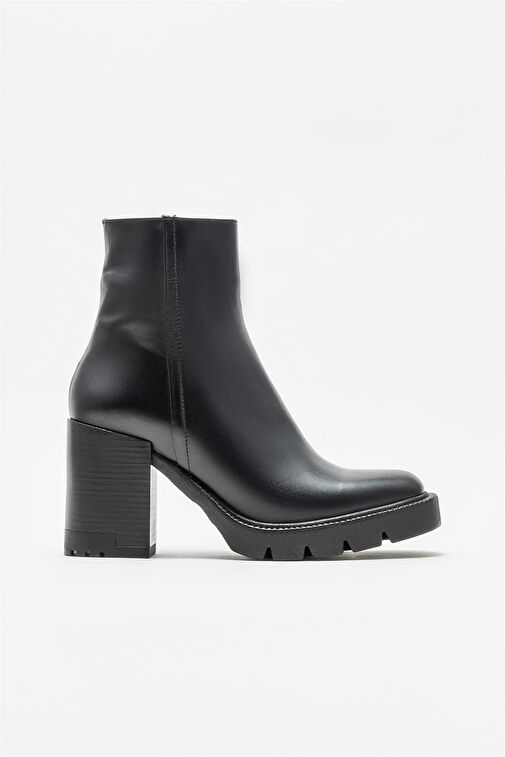 Siyah Deri Kadın Topuklu Bot - Görsel 2