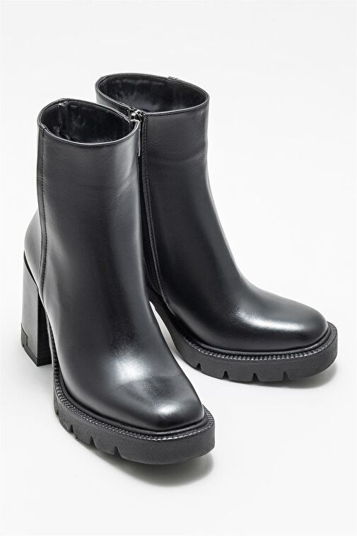Siyah Deri Kadın Topuklu Bot - Görsel 3