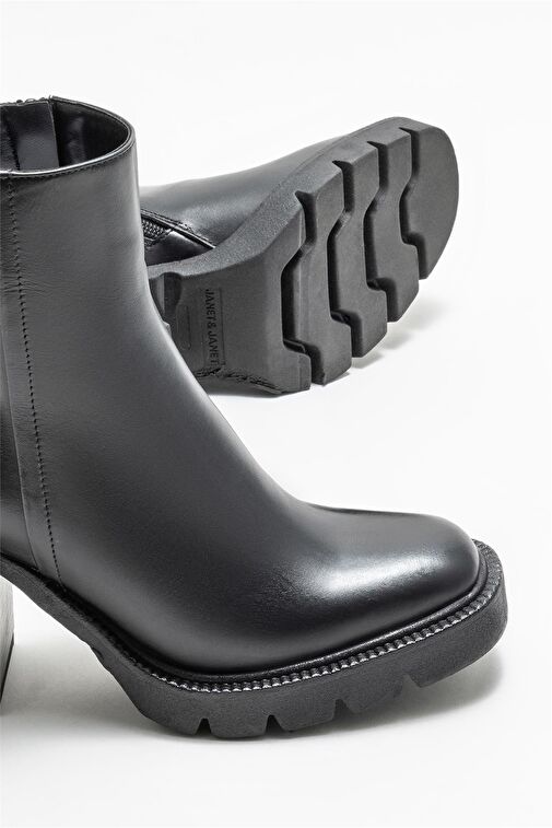 Siyah Deri Kadın Topuklu Bot - Görsel 4