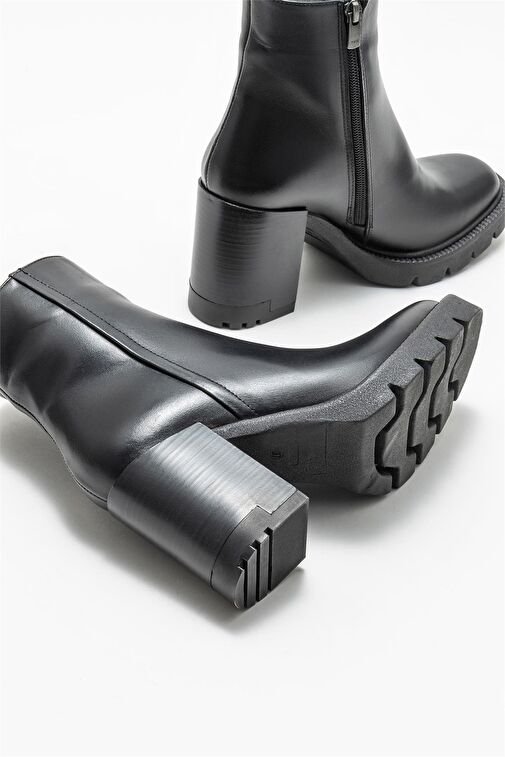 Siyah Deri Kadın Topuklu Bot - Görsel 5