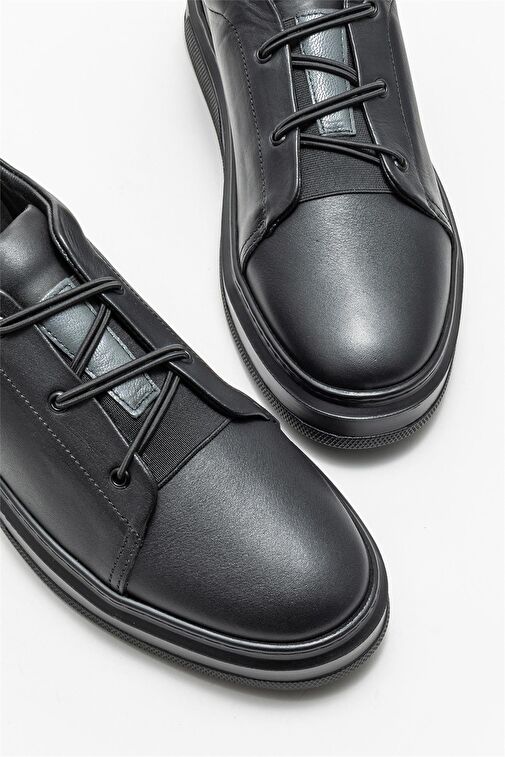Siyah Deri Erkek Günlük Ayakkabı - Görsel 7