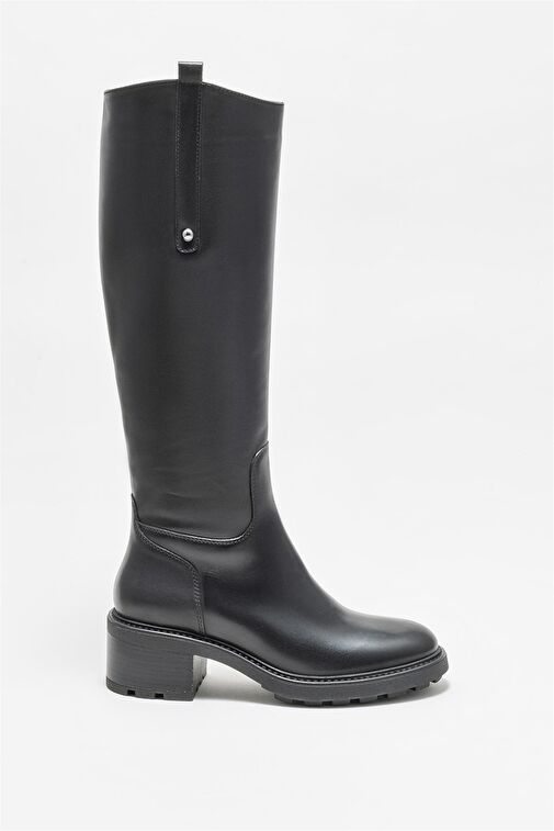 Siyah Deri Kadın Topuklu Çizme - Görsel 2