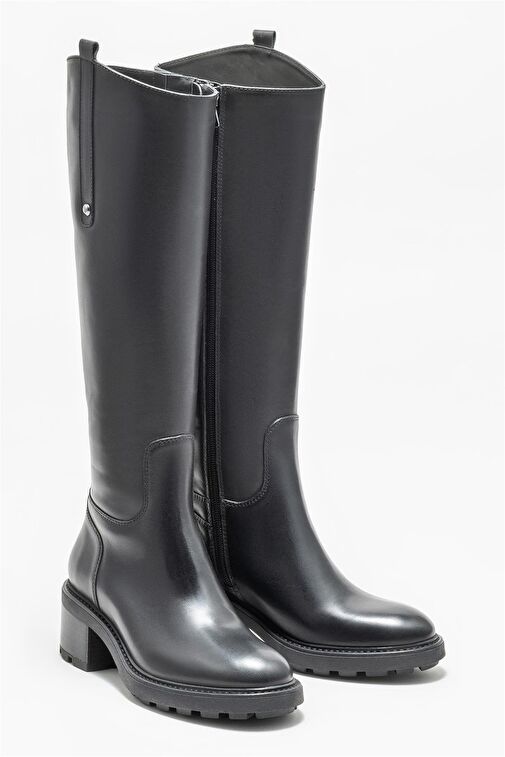 Siyah Deri Kadın Topuklu Çizme - Görsel 3