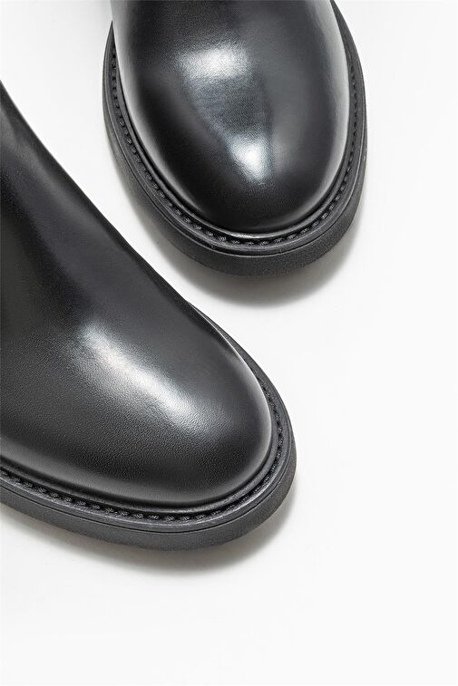 Siyah Deri Kadın Topuklu Çizme - Görsel 4