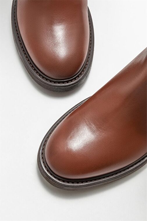 Taba Deri Kadın Topuklu Çizme - Görsel 4