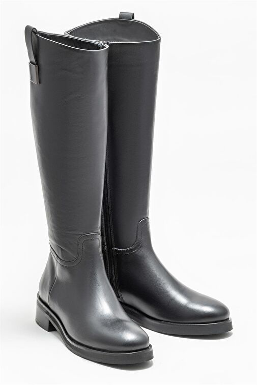 Siyah Deri Kadın Düz Çizme - Görsel 3